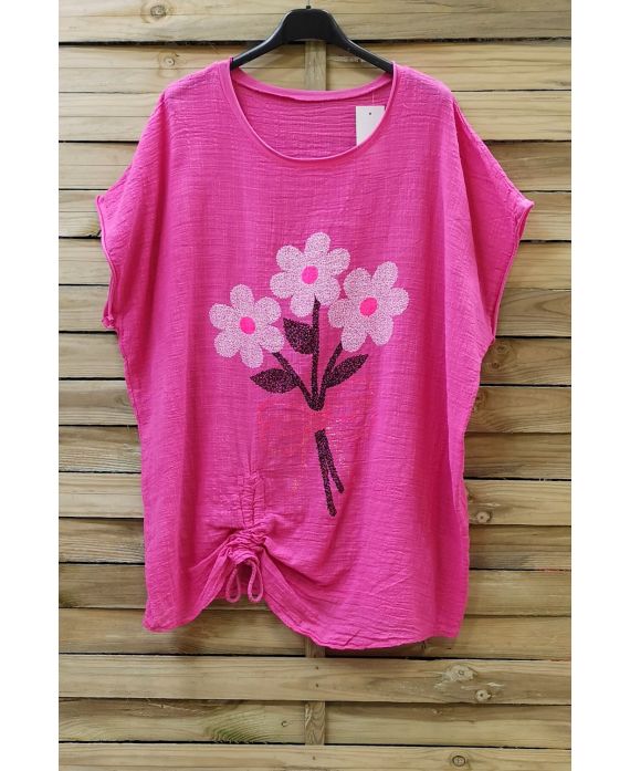 LARGE SIZE T-SHIRT FLOWERS, 0700 FUCHSIA