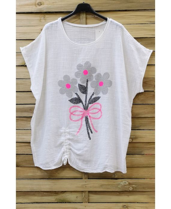 GRANDE TAILLE T-SHIRT FLEURS 0700 BLANC