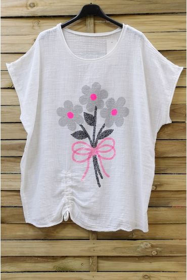 LARGE SIZE T-SHIRT FLOWERS 0700 WHITE