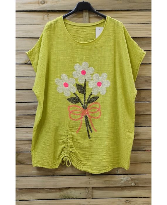 LARGE SIZE T-SHIRT FLOWERS 0700 ANISEED GREEN