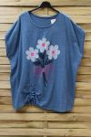 LARGE SIZE T-SHIRT FLOWERS 0700 BLUE