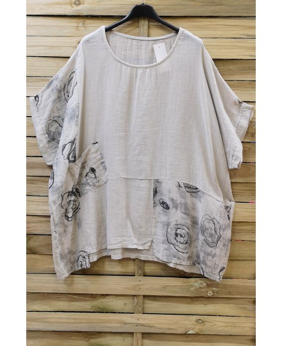 TUNIC BAGGY LINEN 0698 BEIGE - www.grossiste-pret-a-porter.com