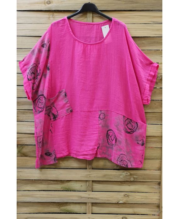 TUNIC BAGGY LINEN 0698 FUSHIA - www.grossiste-pret-a-porter.com