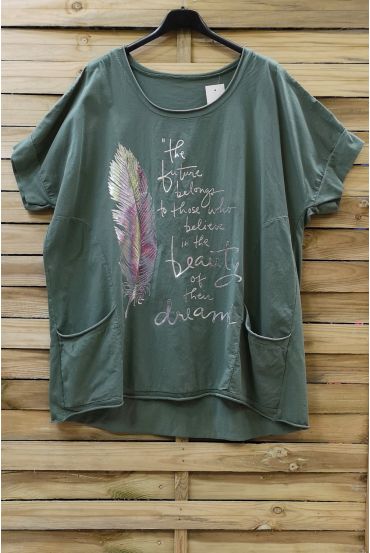 T-SHIRT LOOSE-FITTING FLOCKING 0699 MILITARY GREEN