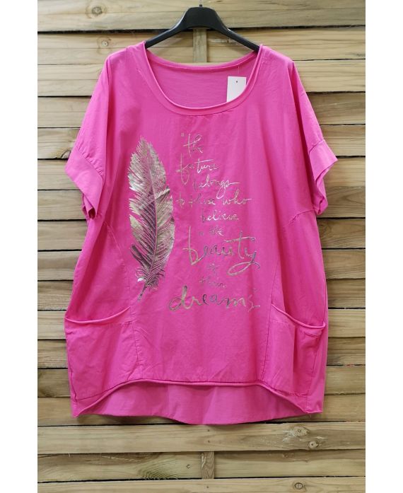 T-SHIRT AMPLE FLOCAGE 0699 FUSHIA