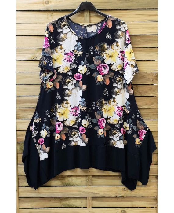 LARGE SIZE TUNIC FLORAL 0720 NAVY BLUE