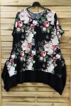 LARGE SIZE TUNIC FLORAL 0720 BLACK