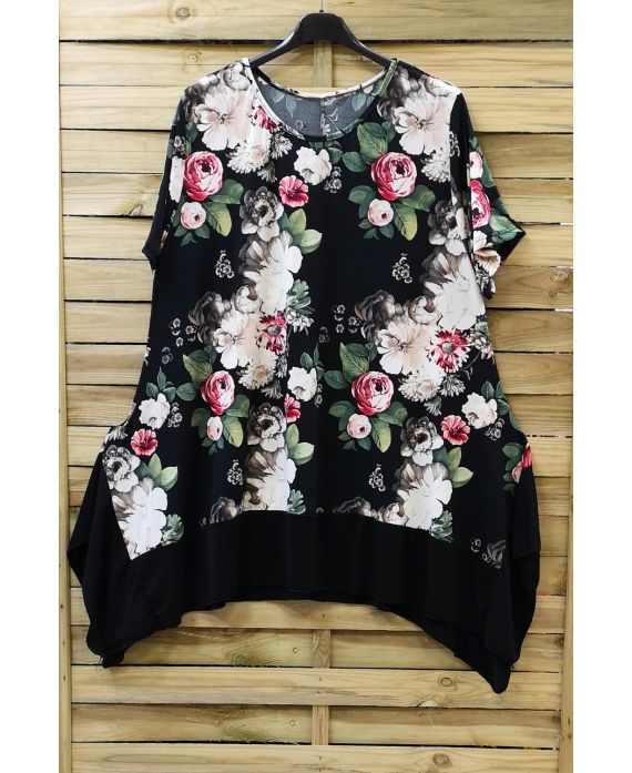 LARGE SIZE TUNIC FLORAL 0720 BLACK