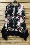 LARGE SIZE TUNIC FLORAL 0720 BLACK