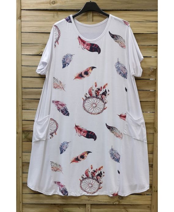 LARGE SIZE DRESS 2 POCKETS 0721-WHITE