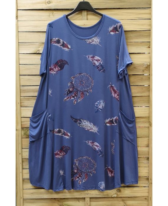 GRANDE TAILLE ROBE 2 POCHES 0721 BLEU