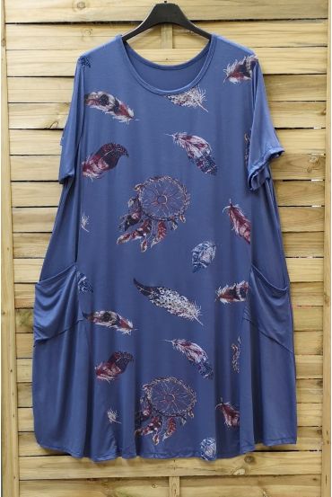 GRANDE TAILLE ROBE 2 POCHES 0721 BLEU