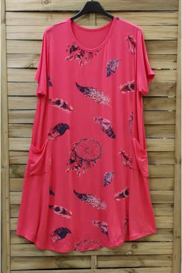 LARGE SIZE DRESS 2 POCKETS 0721 CORAL