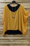 GRANDE TAILLE TUNIQUE SUPERPOSEE + COLLIER 0722 JAUNE