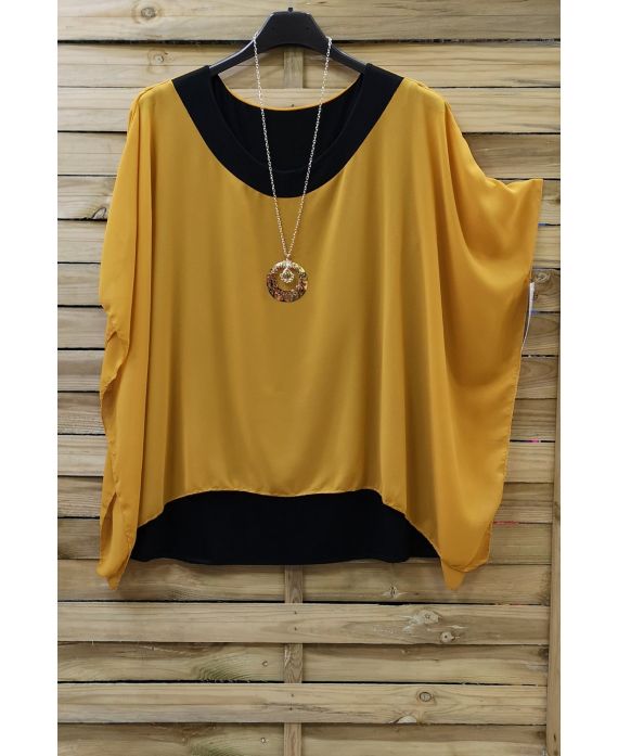 LARGE SIZE TUNIC SUPERPOSEE + NECKLACE 0722 YELLOW