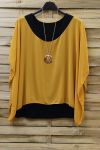 GRANDE TAILLE TUNIQUE SUPERPOSEE + COLLIER 0722 JAUNE