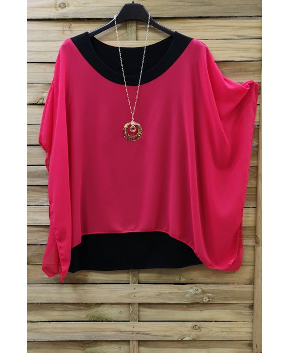 GRANDE TAILLE TUNIQUE SUPERPOSEE + COLLIER 0722 FUSHIA