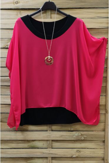 GRANDE TAILLE TUNIQUE SUPERPOSEE + COLLIER 0722 FUSHIA