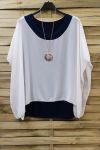 GRANDE TAILLE TUNIQUE SUPERPOSEE + COLLIER 0722 BLANC