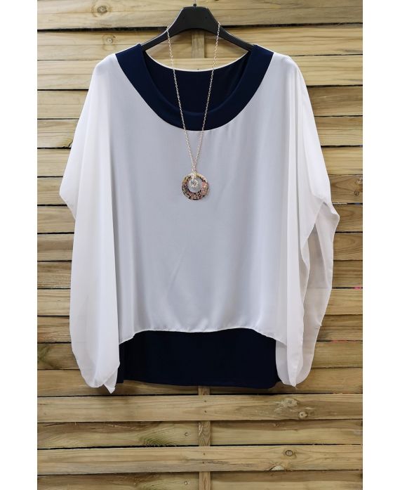 GRANDE TAILLE TUNIQUE SUPERPOSEE + COLLIER 0722 BLANC