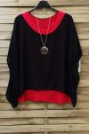 LARGE SIZE TUNIC SUPERPOSEE + NECKLACE 0722 BLACK