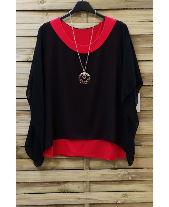 LARGE SIZE TUNIC SUPERPOSEE + NECKLACE 0722 BLACK