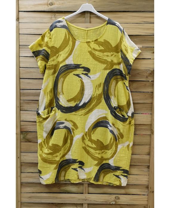 ROBE EN LIN 2 POCHES 0711 JAUNE