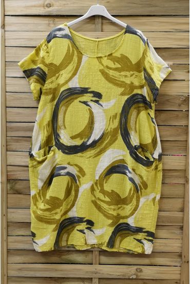 LINEN DRESS 2 POCKETS 0711 YELLOW