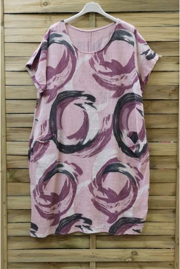 ROBE EN LIN 2 POCHES 0711 ROSE