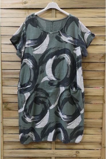 ROBE EN LIN 2 POCHES 0711 VERT MILITAIRE