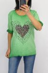 T-SHIRT CŒUR EFFET DELAVE 0728 VERT