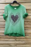 T-SHIRT CŒUR EFFET DELAVE 0728 VERT