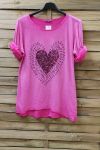 T-SHIRT CŒUR EFFET DELAVE 0728 ROSE