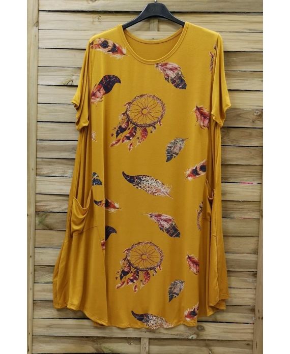 LARGE SIZE DRESS 2 POCKETS 0721 YELLOW