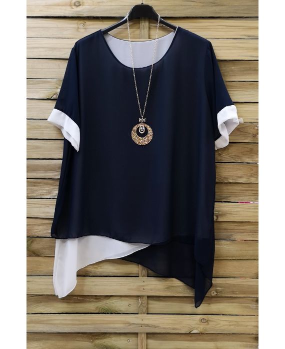 GRANDE TAILLE TUNIQUE + COLLIER 0717 BLEU MARINE