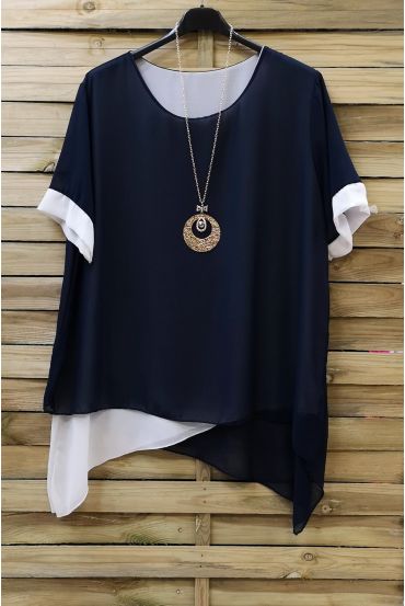 LARGE SIZE TUNIC + NECKLACE 0717 NAVY BLUE