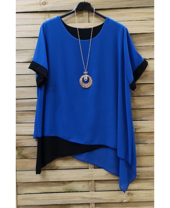 GRANDE TAILLE TUNIQUE + COLLIER 0717 BLEU ROYAL