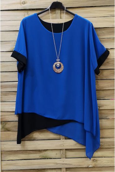 GRANDE TAILLE TUNIQUE + COLLIER 0717 BLEU ROYAL