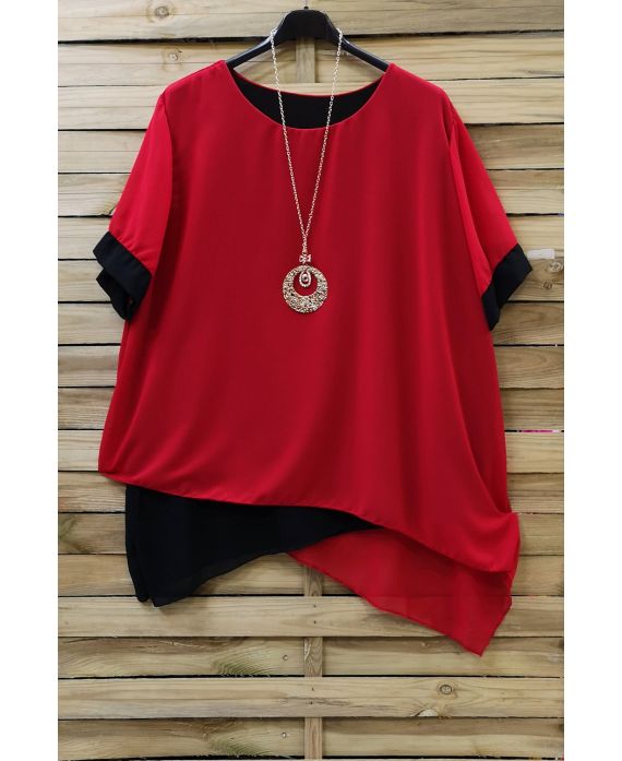 GRANDE TAILLE TUNIQUE + COLLIER 0717 ROUGE