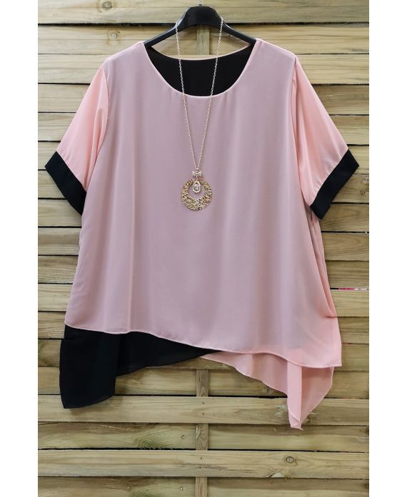 LARGE SIZE TUNIC + NECKLACE 0717 PINK