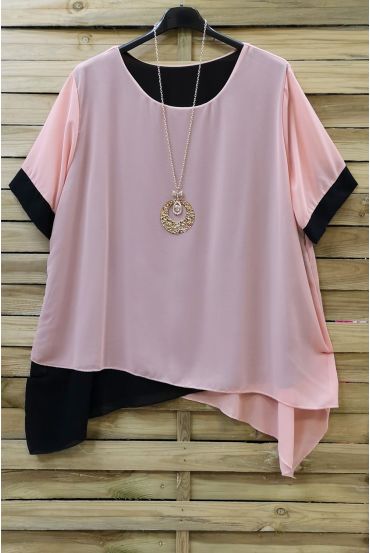 LARGE SIZE TUNIC + NECKLACE 0717 PINK