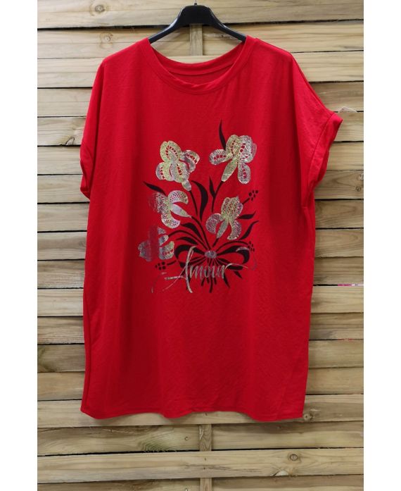 GRANDE TAILLE T-SHIRT FLOCAGE 0718 ROUGE