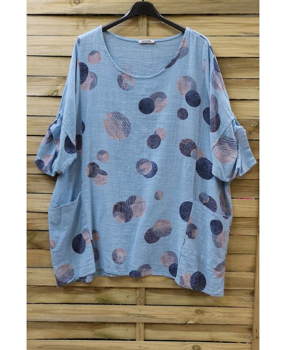 LARGE SIZE TUNIC PRINTED POCKETS 0714 AZURE BLUE