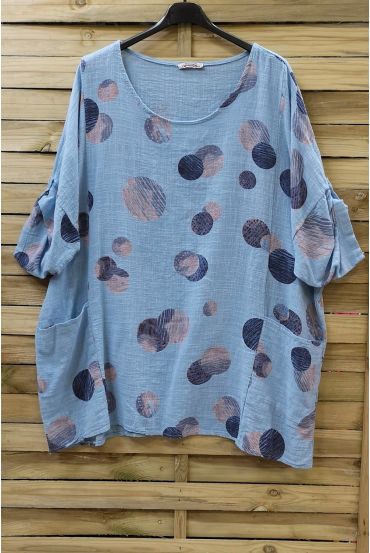 LARGE SIZE TUNIC PRINTED POCKETS 0714 AZURE BLUE