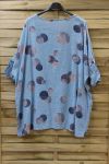 LARGE SIZE TUNIC PRINTED POCKETS 0714 AZURE BLUE