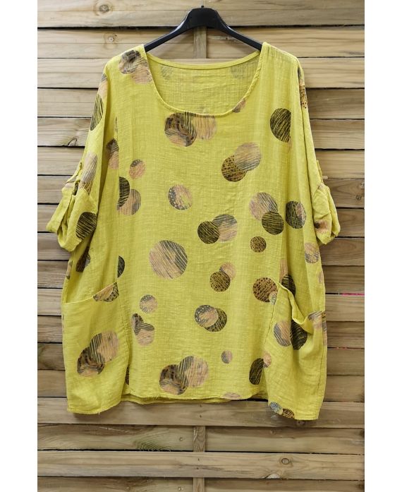 LARGE SIZE TUNIC PRINTED POCKETS 0714 YELLOW