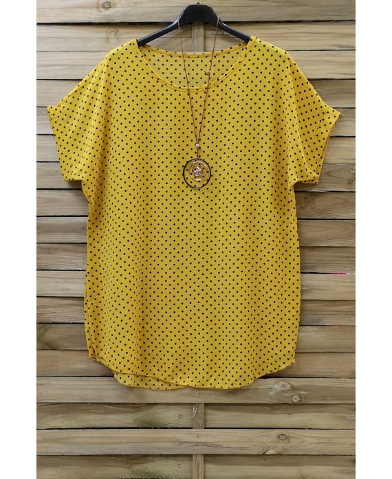 LARGE SIZE TOP HAS POLKA DOTS + NECKLACE 0719 YELLOW