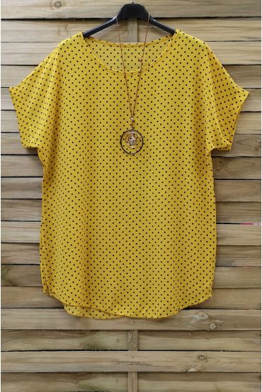 GRANDE TAILLE TOP A POIS + COLLIER 0719 JAUNE