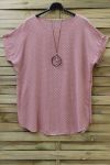 GRANDE TAILLE TOP A POIS + COLLIER 0719 ROSE