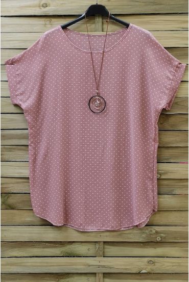 LARGE SIZE TOP HAS POLKA DOTS + NECKLACE 0719 PINK